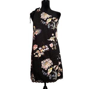 MAEVE Black Floral One Shoulder Shift Dress, Size 6
